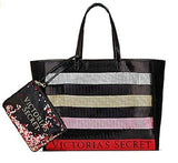 Victoria's Secret Bling Stripe Sequin Carryall Tote W Mini Bag Set Black/Red